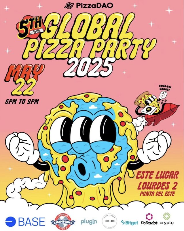 Flyer de Global Pizza Party · Bitcoin Pizza Day